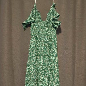 Lulu's - Fleur-tation Green Floral Print Off-the-Shoulder Midi Dress